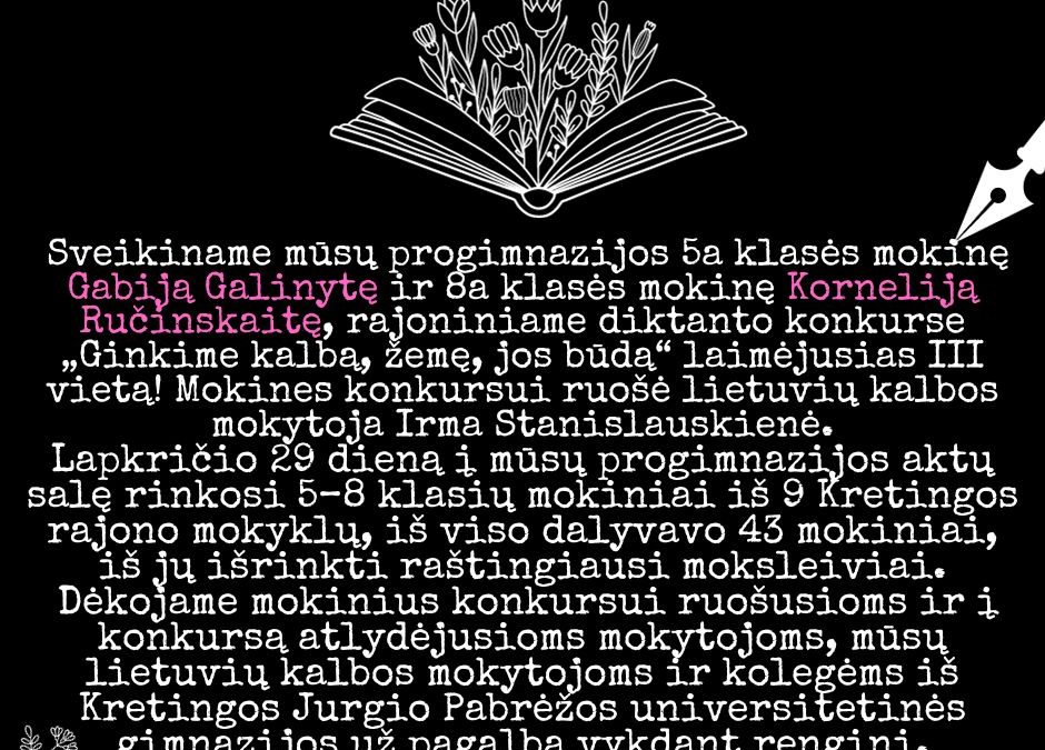 Diktanto konkursas „Ginkime kalbą, žemę, jos būdą“