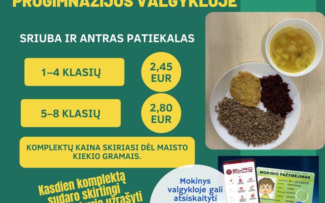 Dienos maisto komplektas progimnazijos valgykloje
