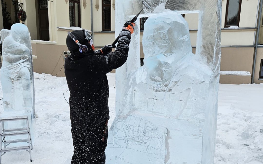 Dailės pamoka su ledo skulptūromis