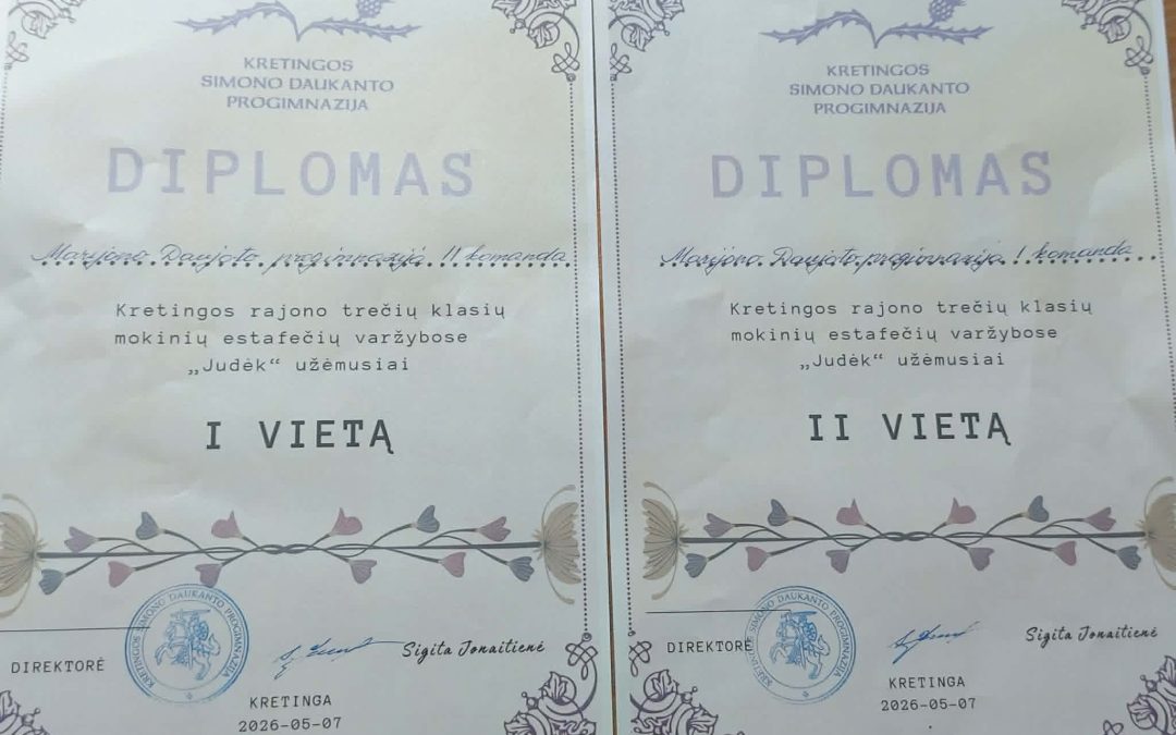 Trečių klasių mokinių estafečių varžybose „Judėk“ pelnė pergalę!