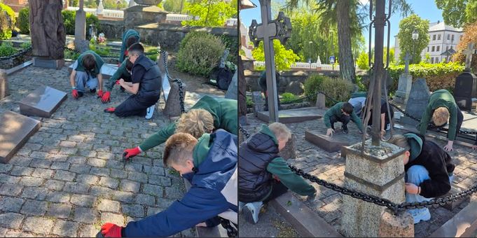 5a klasės mokiniai lankėsi kapinėse, tvarkė apleistus kapus