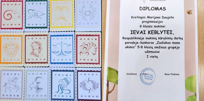 Sveikiname respublikinio mokinių kūrybinių darbų konkurso „Zodiakas mano akimis“ nugalėtoja